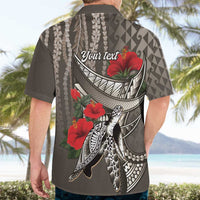 Hawaiian Honu Personalized Hawaiian Shirt Mocha Mousse Hibiscus Tribal Hook Pattern LT9 - Polynesian Pride