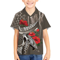 Hawaiian Honu Personalized Hawaiian Shirt Mocha Mousse Hibiscus Tribal Hook Pattern LT9 - Polynesian Pride