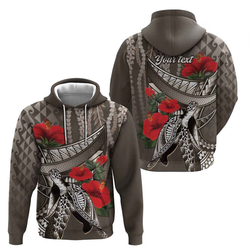 Hawaiian Honu Personalized Hoodie Mocha Mousse Hibiscus Tribal Hook Pattern LT9 - Polynesian Pride
