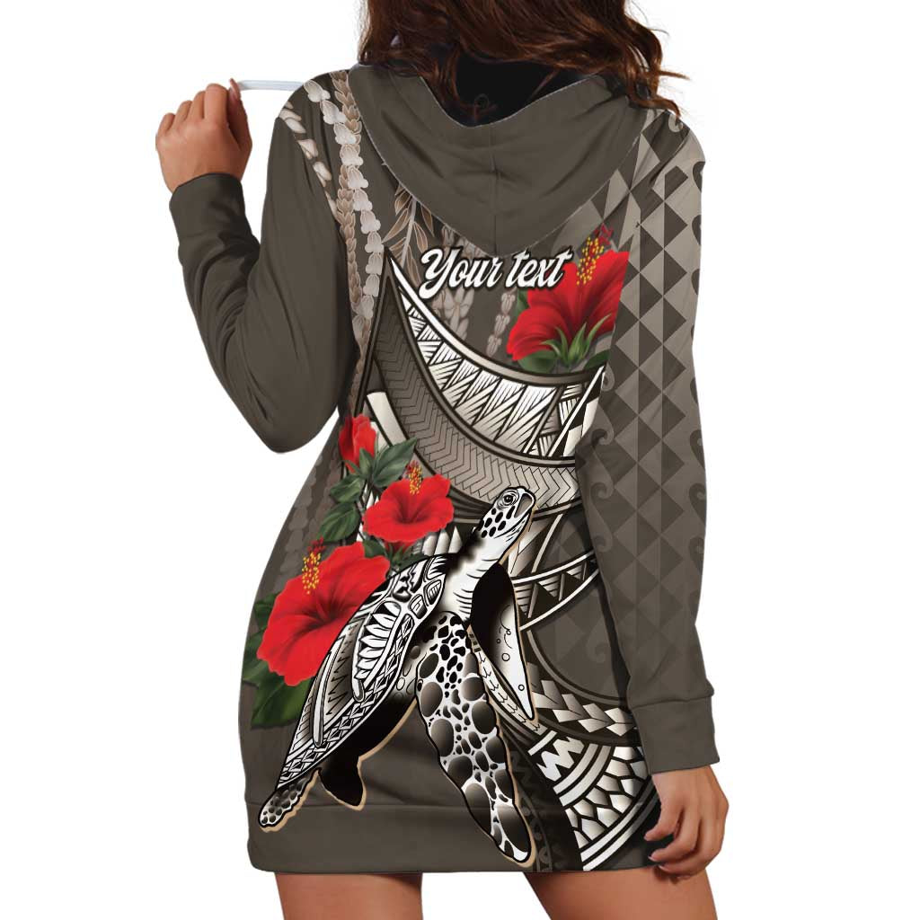 Hawaiian Honu Personalized Hoodie Dress Mocha Mousse Hibiscus Tribal Hook Pattern LT9 - Polynesian Pride