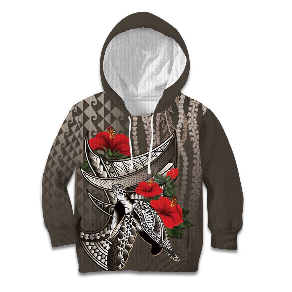 Hawaiian Honu Personalized Kid Hoodie Mocha Mousse Hibiscus Tribal Hook Pattern LT9 Hoodie Mocha - Polynesian Pride