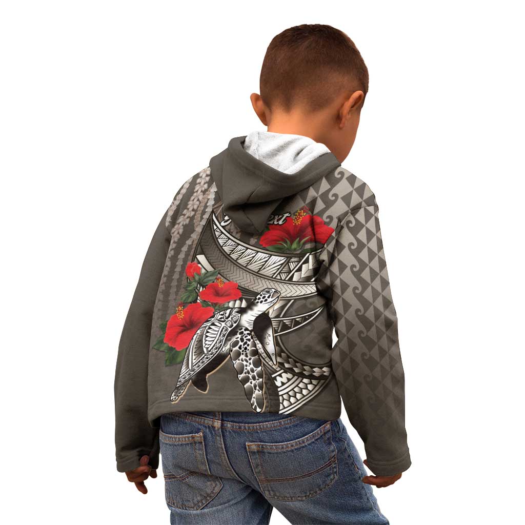 Hawaiian Honu Personalized Kid Hoodie Mocha Mousse Hibiscus Tribal Hook Pattern LT9 - Polynesian Pride