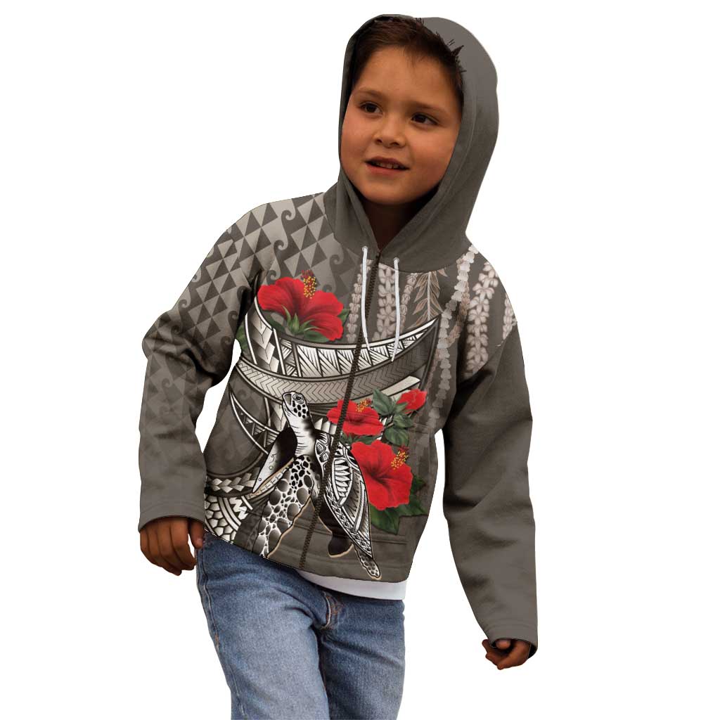 Hawaiian Honu Personalized Kid Hoodie Mocha Mousse Hibiscus Tribal Hook Pattern LT9 - Polynesian Pride