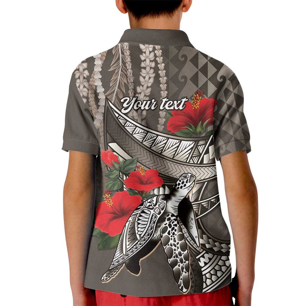 Hawaiian Honu Personalized Kid Polo Shirt Mocha Mousse Hibiscus Tribal Hook Pattern LT9 - Polynesian Pride