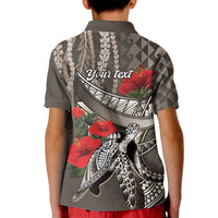 Hawaiian Honu Personalized Kid Polo Shirt Mocha Mousse Hibiscus Tribal Hook Pattern LT9 - Polynesian Pride