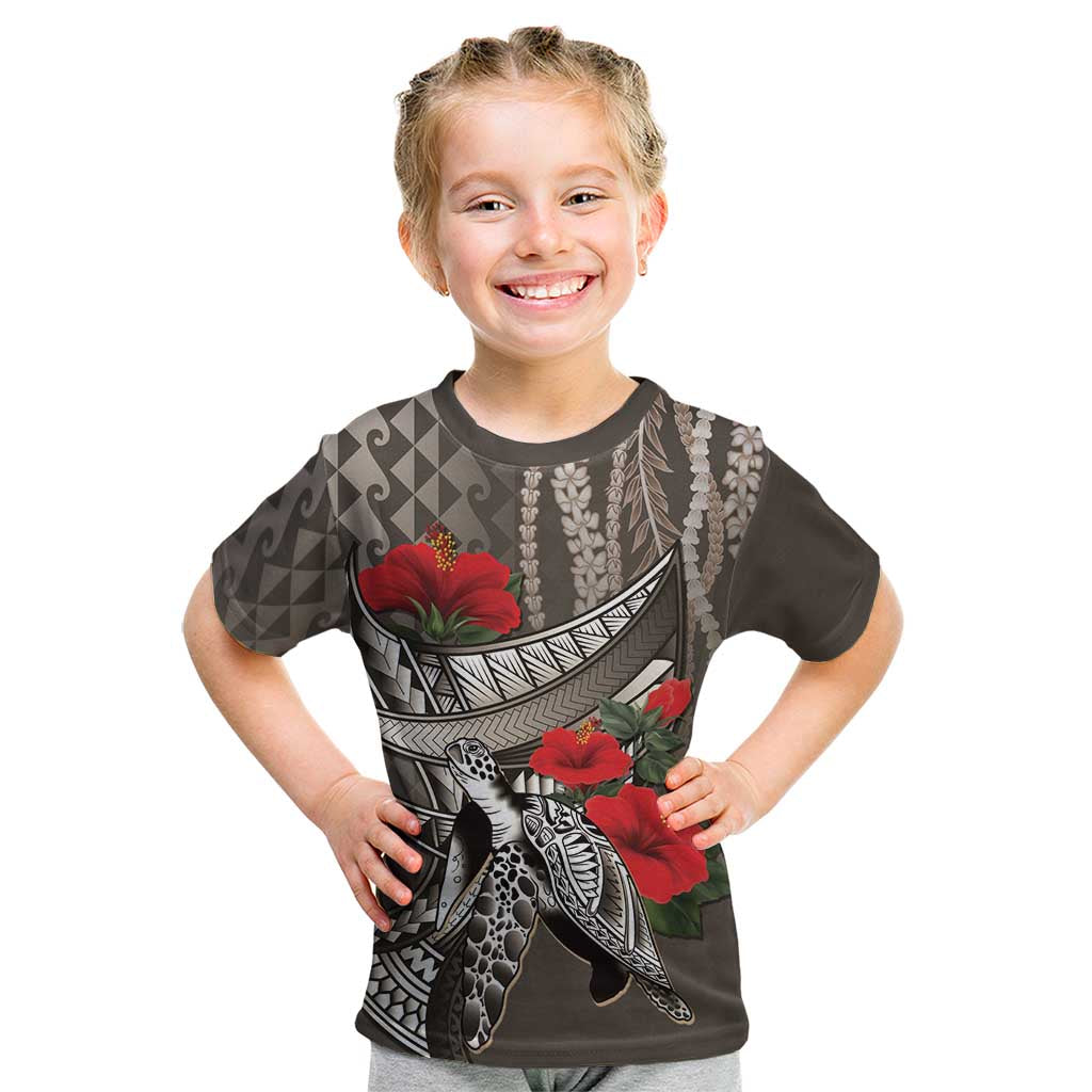 Hawaiian Honu Personalized Kid T Shirt Mocha Mousse Hibiscus Tribal Hook Pattern LT9 Mocha - Polynesian Pride