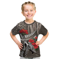 Hawaiian Honu Personalized Kid T Shirt Mocha Mousse Hibiscus Tribal Hook Pattern LT9 Mocha - Polynesian Pride