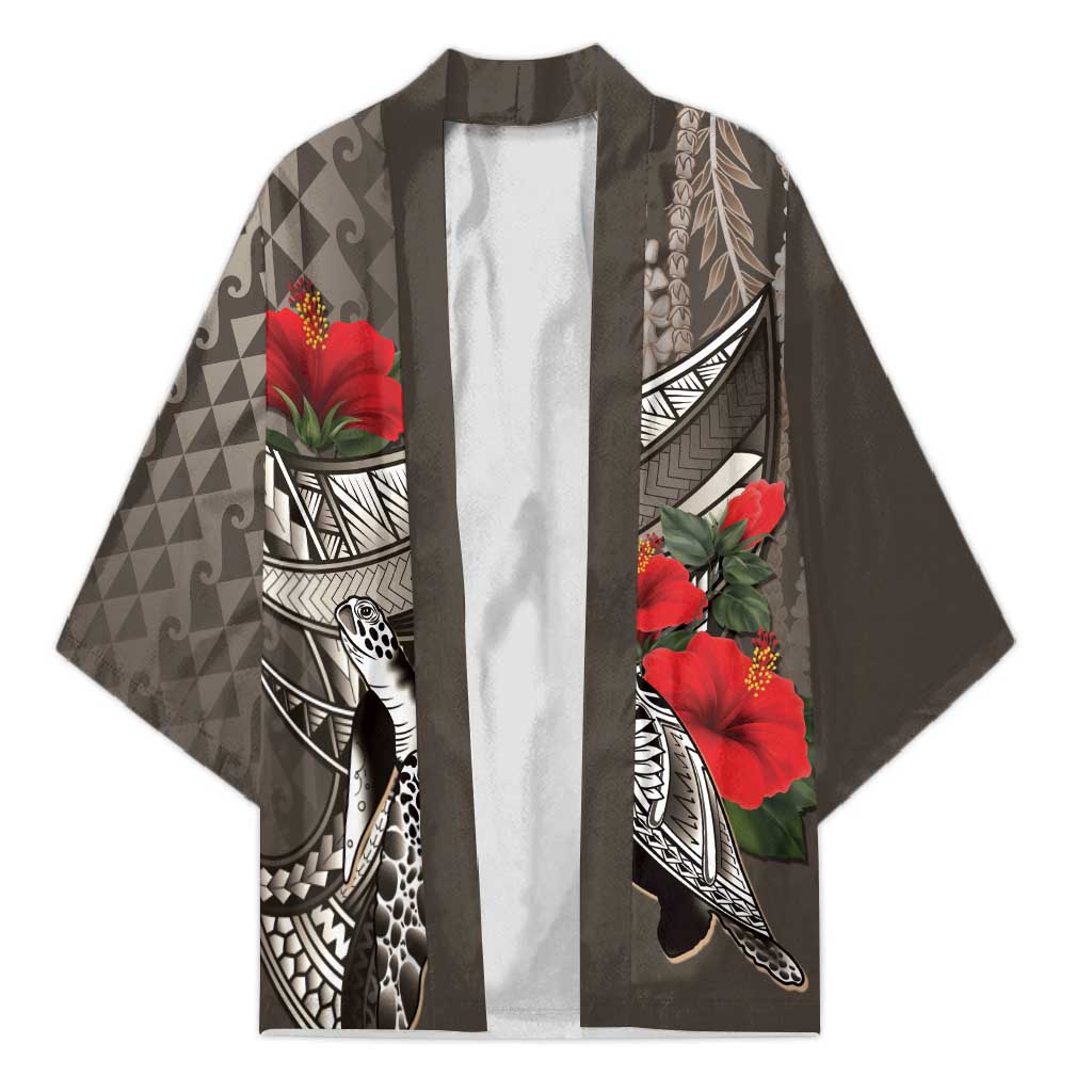 Hawaiian Honu Personalized Kimono Mocha Mousse Hibiscus Tribal Hook Pattern LT9 Unisex Mocha - Polynesian Pride