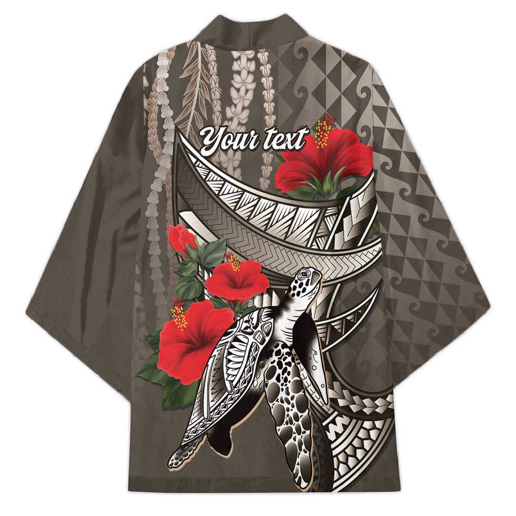 Hawaiian Honu Personalized Kimono Mocha Mousse Hibiscus Tribal Hook Pattern LT9 - Polynesian Pride