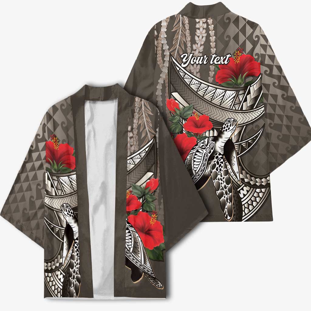 Hawaiian Honu Personalized Kimono Mocha Mousse Hibiscus Tribal Hook Pattern LT9 - Polynesian Pride