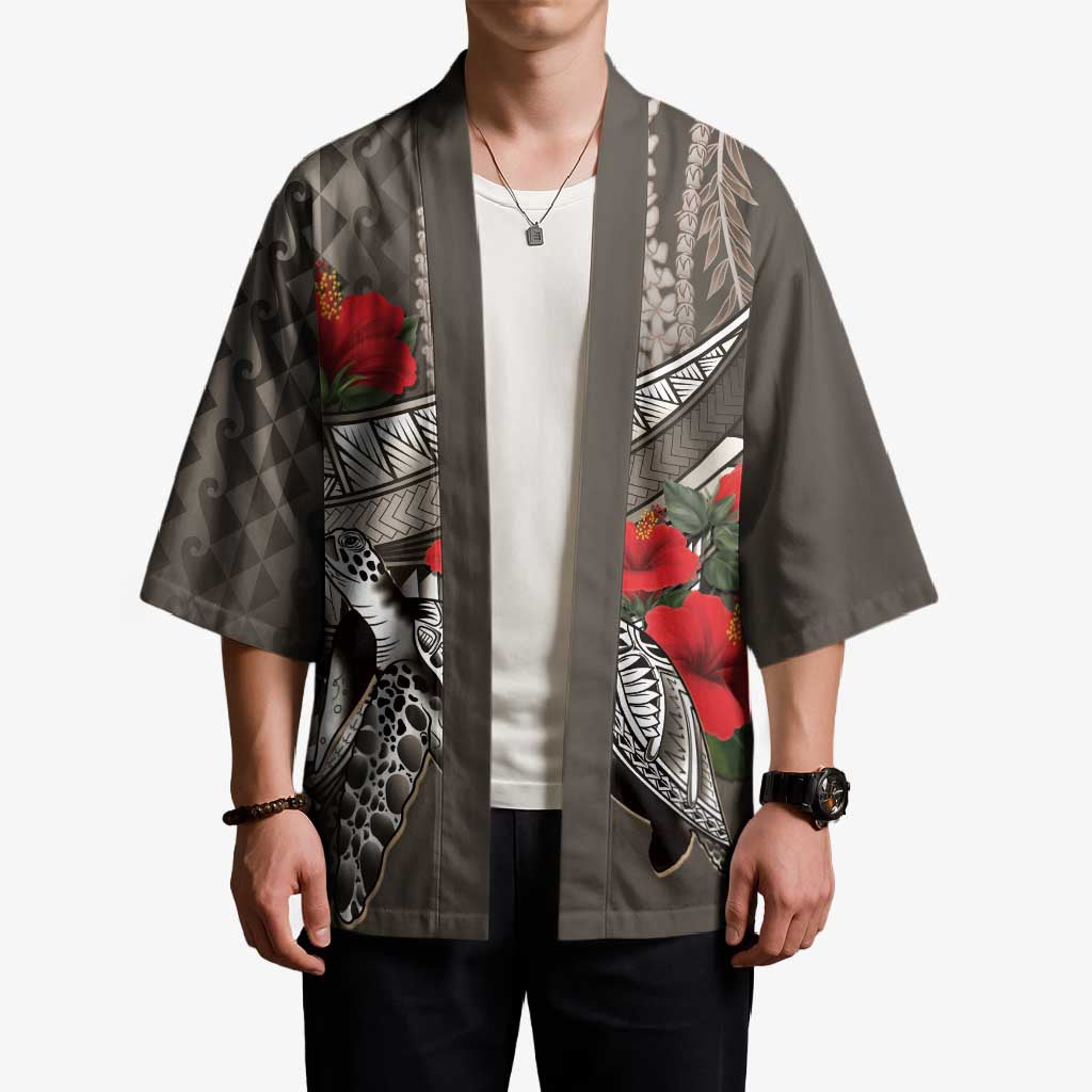 Hawaiian Honu Personalized Kimono Mocha Mousse Hibiscus Tribal Hook Pattern LT9 - Polynesian Pride