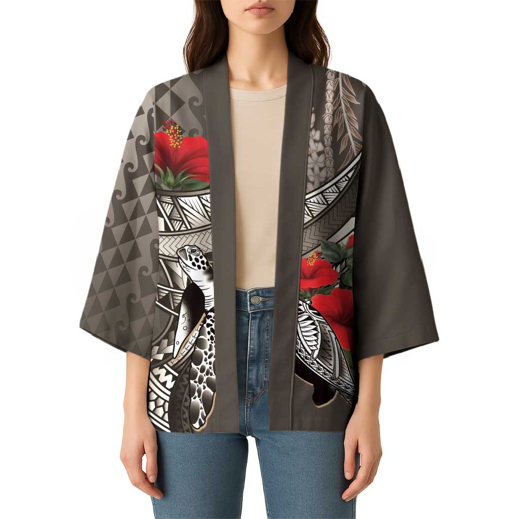 Hawaiian Honu Personalized Kimono Mocha Mousse Hibiscus Tribal Hook Pattern LT9 - Polynesian Pride