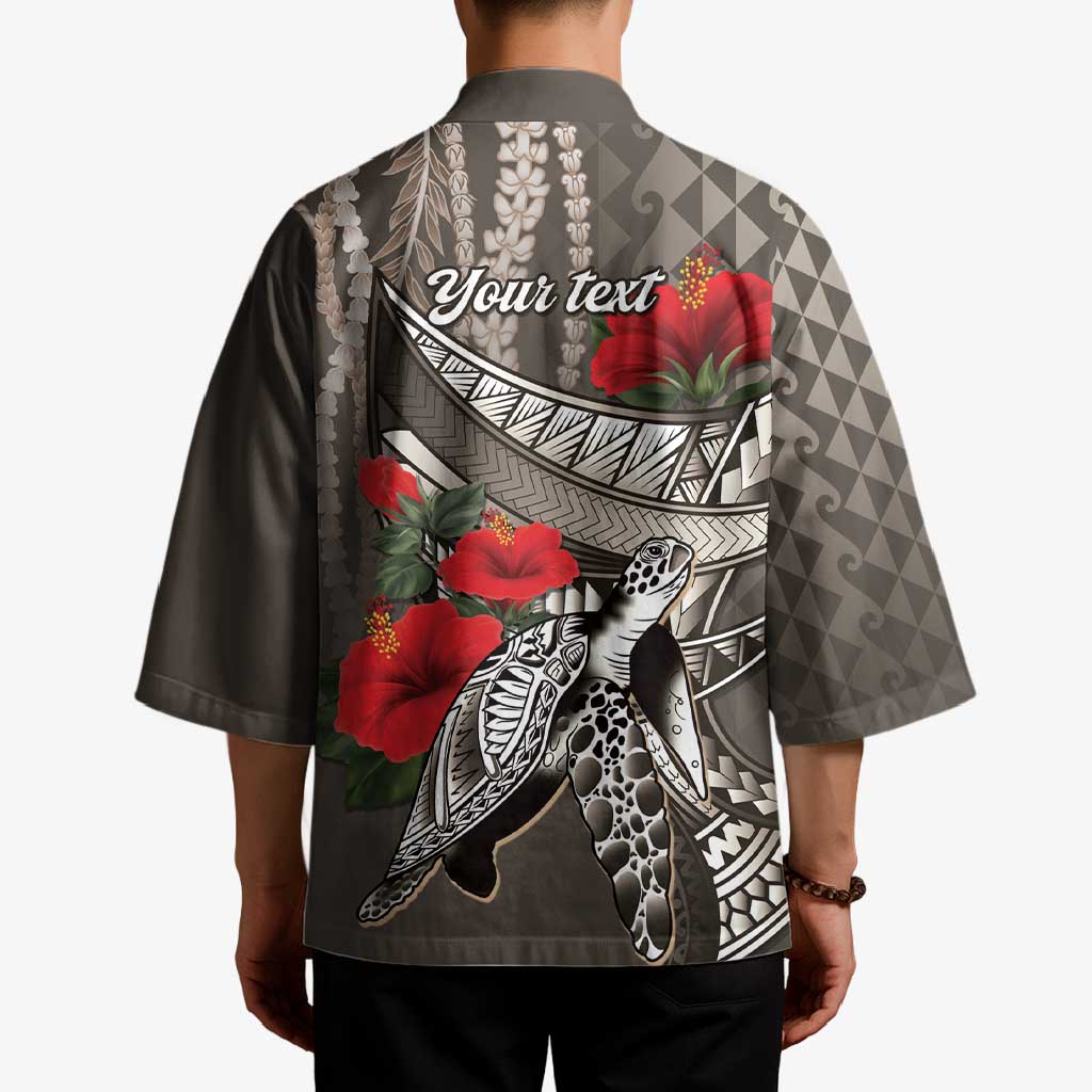 Hawaiian Honu Personalized Kimono Mocha Mousse Hibiscus Tribal Hook Pattern LT9 - Polynesian Pride