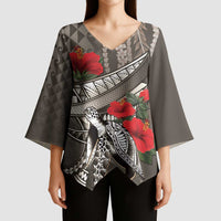 Hawaiian Honu Personalized Kimono Sleeve Blouse Mocha Mousse Hibiscus Tribal Hook Pattern LT9 - Polynesian Pride