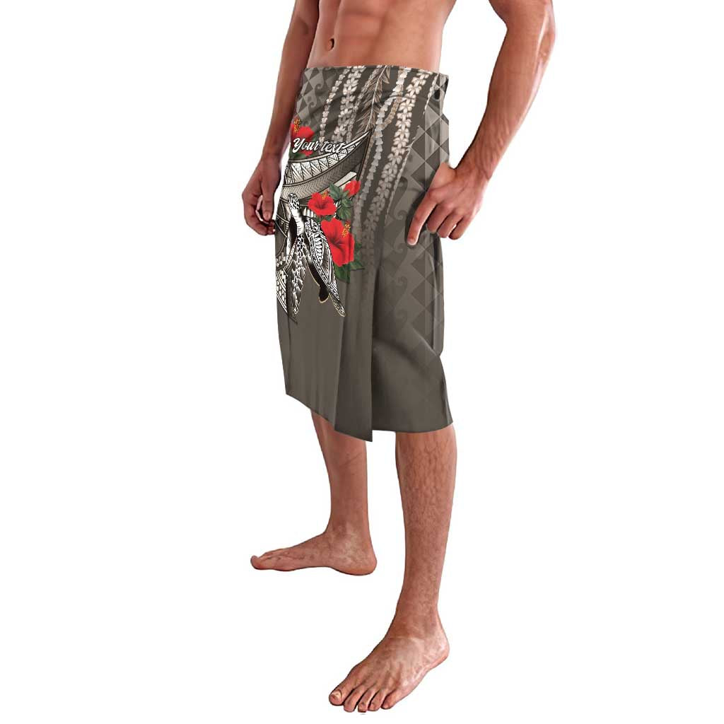 Hawaiian Honu Personalized Lavalava Mocha Mousse Hibiscus Tribal Hook Pattern LT9 - Polynesian Pride