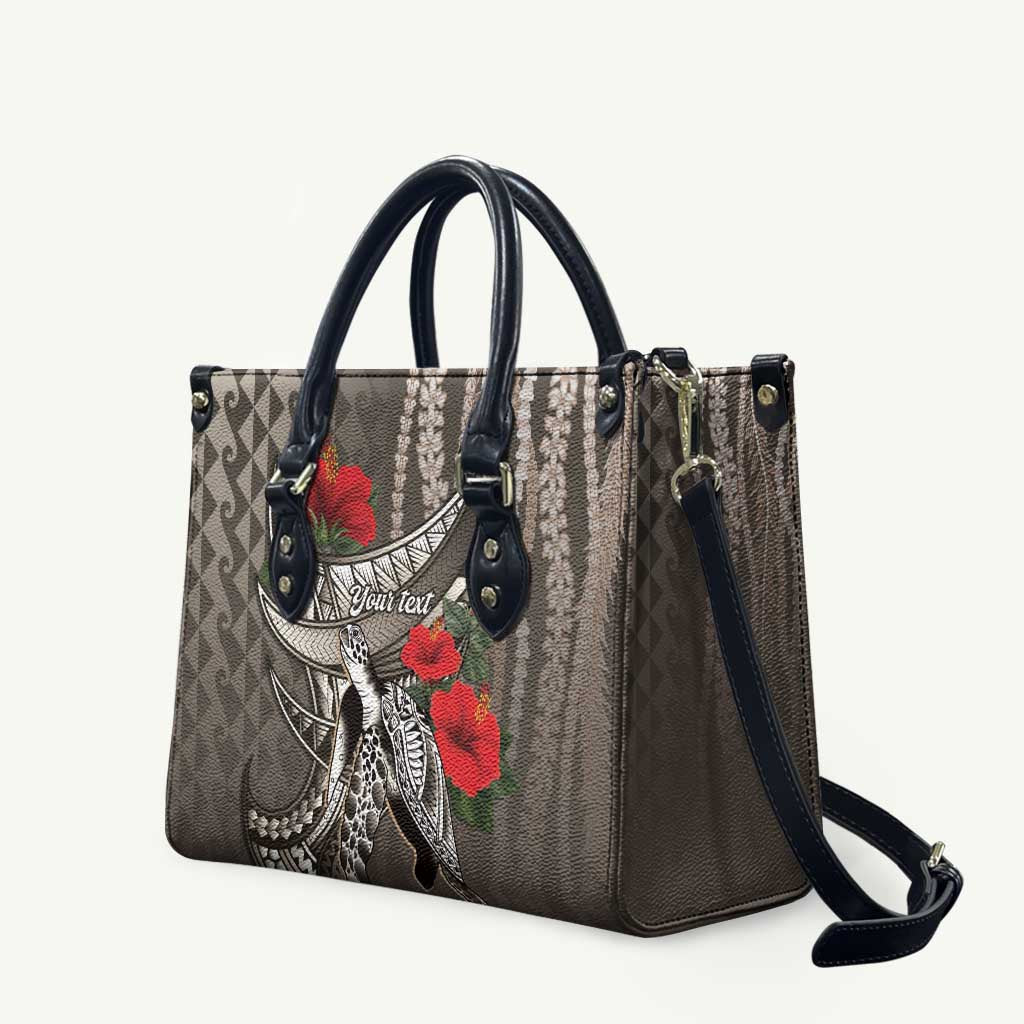 Hawaiian Honu Personalized Leather Bag Mocha Mousse Hibiscus Tribal Hook Pattern LT9 Mocha - Polynesian Pride