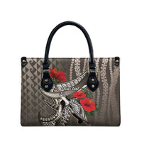 Hawaiian Honu Personalized Leather Bag Mocha Mousse Hibiscus Tribal Hook Pattern LT9 - Polynesian Pride