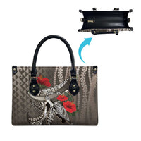 Hawaiian Honu Personalized Leather Bag Mocha Mousse Hibiscus Tribal Hook Pattern LT9 - Polynesian Pride