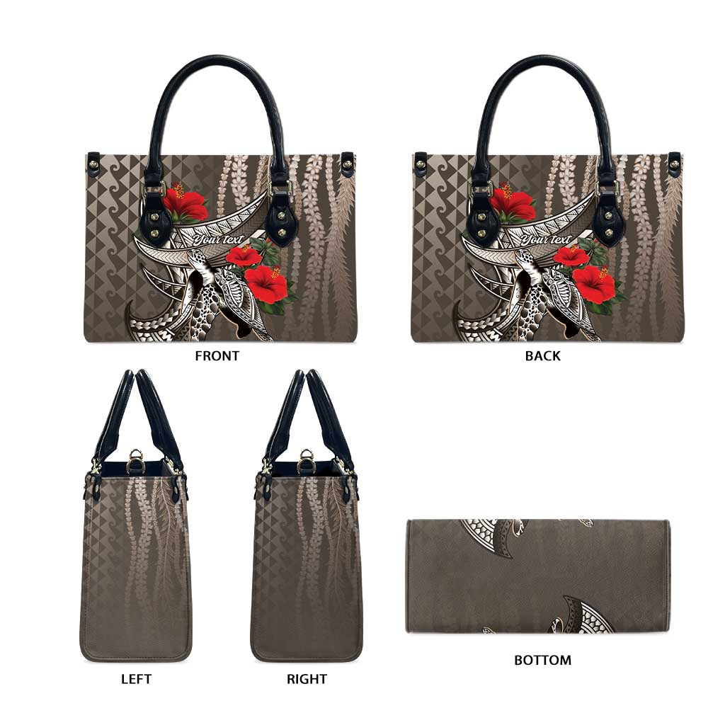 Hawaiian Honu Personalized Leather Bag Mocha Mousse Hibiscus Tribal Hook Pattern LT9 - Polynesian Pride