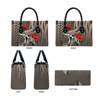 Hawaiian Honu Personalized Leather Bag Mocha Mousse Hibiscus Tribal Hook Pattern LT9 - Polynesian Pride