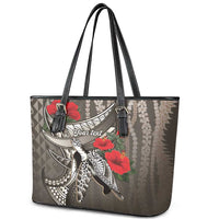Hawaiian Honu Personalized Leather Tote Bag Mocha Mousse Hibiscus Tribal Hook Pattern LT9 - Polynesian Pride