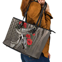 Hawaiian Honu Personalized Leather Tote Bag Mocha Mousse Hibiscus Tribal Hook Pattern LT9 - Polynesian Pride