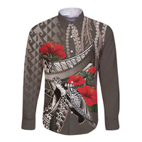 Hawaiian Honu Personalized Long Sleeve Button Shirt Mocha Mousse Hibiscus Tribal Hook Pattern LT9 Unisex Mocha - Polynesian Pride