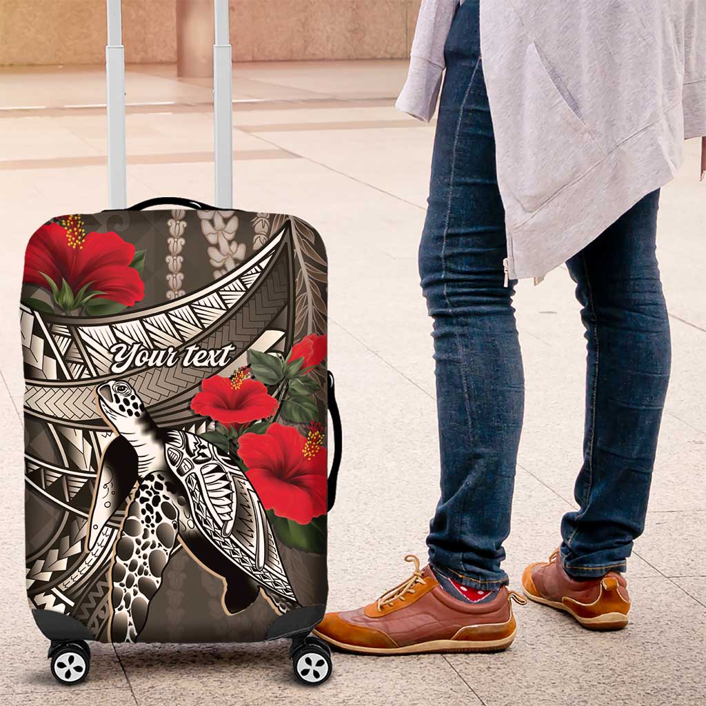 Hawaiian Honu Personalized Luggage Cover Mocha Mousse Hibiscus Tribal Hook Pattern LT9 Mocha - Polynesian Pride