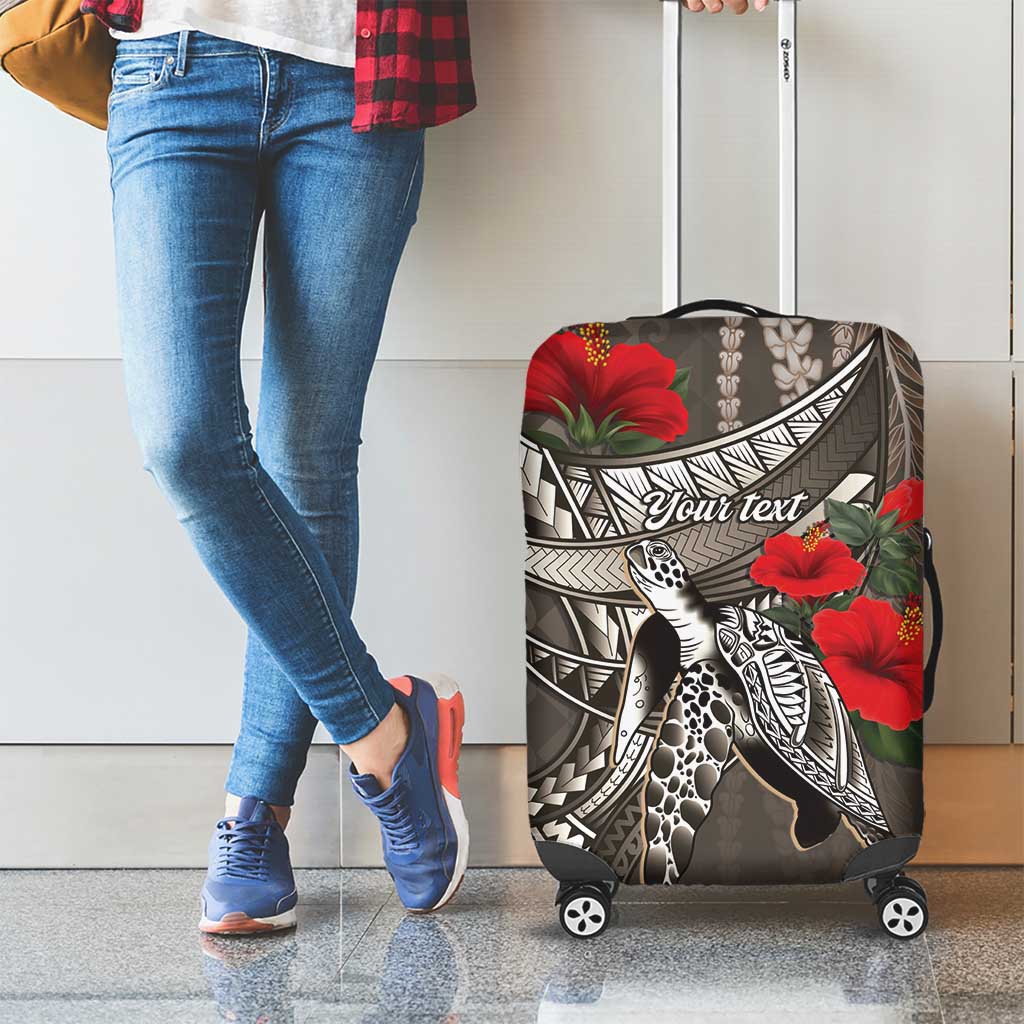 Hawaiian Honu Personalized Luggage Cover Mocha Mousse Hibiscus Tribal Hook Pattern LT9 - Polynesian Pride