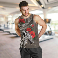 Hawaiian Honu Personalized Men Tank Top Mocha Mousse Hibiscus Tribal Hook Pattern LT9 Mocha - Polynesian Pride