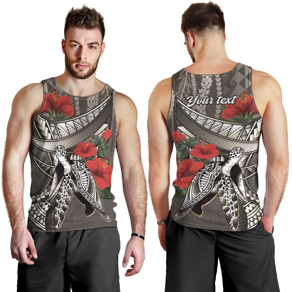 Hawaiian Honu Personalized Men Tank Top Mocha Mousse Hibiscus Tribal Hook Pattern LT9 - Polynesian Pride