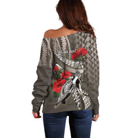 Hawaiian Honu Personalized Off Shoulder Sweater Mocha Mousse Hibiscus Tribal Hook Pattern LT9 - Polynesian Pride