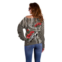 Hawaiian Honu Personalized Off Shoulder Sweater Mocha Mousse Hibiscus Tribal Hook Pattern LT9 - Polynesian Pride