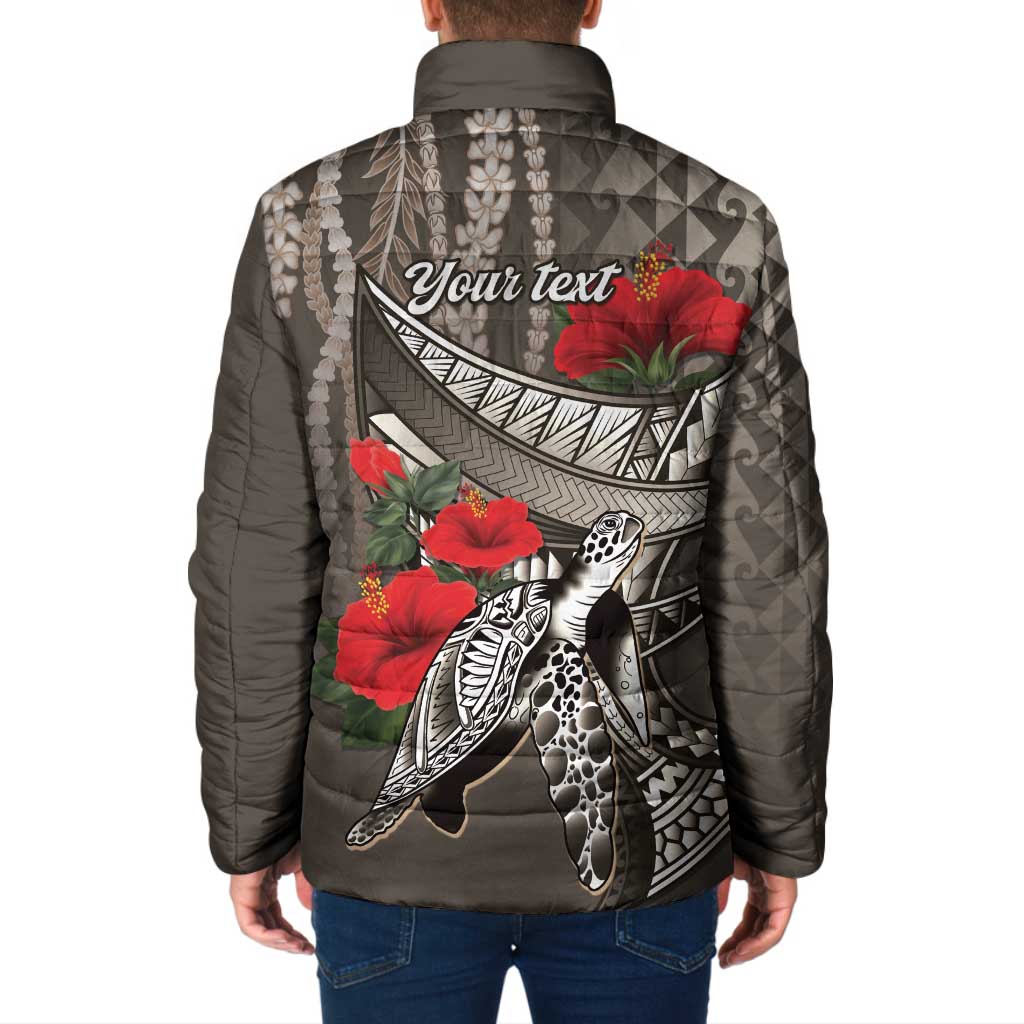 Hawaiian Honu Personalized Padded Jacket Mocha Mousse Hibiscus Tribal Hook Pattern LT9 - Polynesian Pride