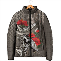 Hawaiian Honu Personalized Padded Jacket Mocha Mousse Hibiscus Tribal Hook Pattern LT9 - Polynesian Pride