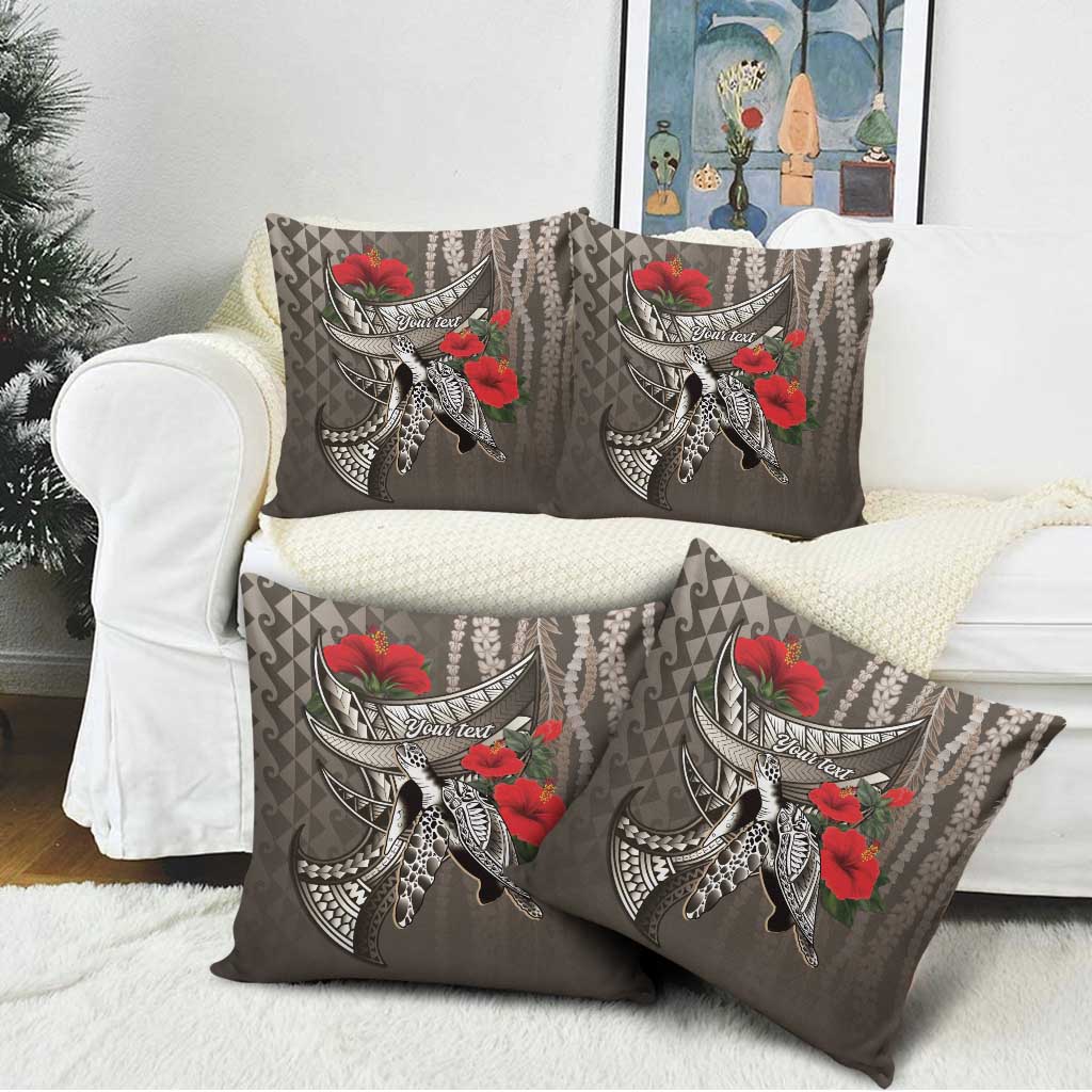 Hawaiian Honu Personalized Pillow Cover Mocha Mousse Hibiscus Tribal Hook Pattern LT9 - Polynesian Pride