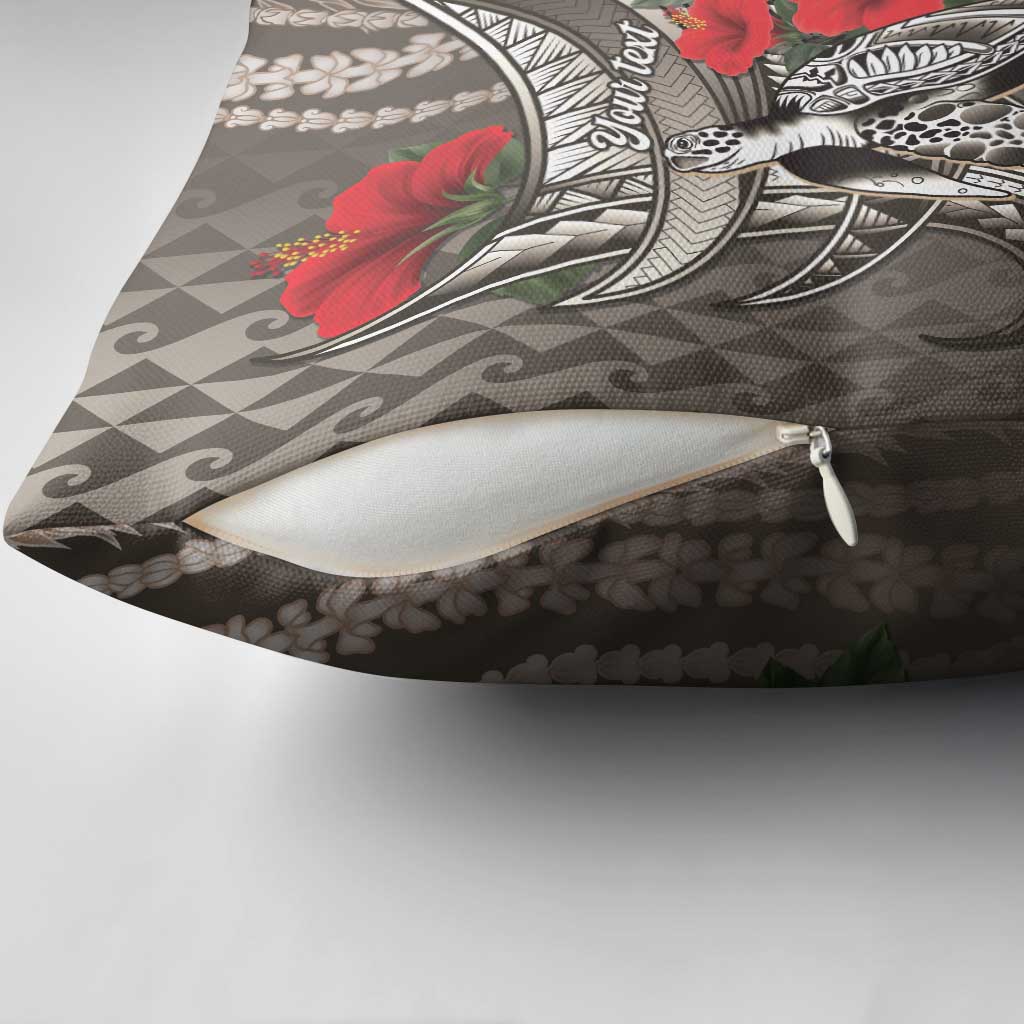 Hawaiian Honu Personalized Pillow Cover Mocha Mousse Hibiscus Tribal Hook Pattern LT9 - Polynesian Pride