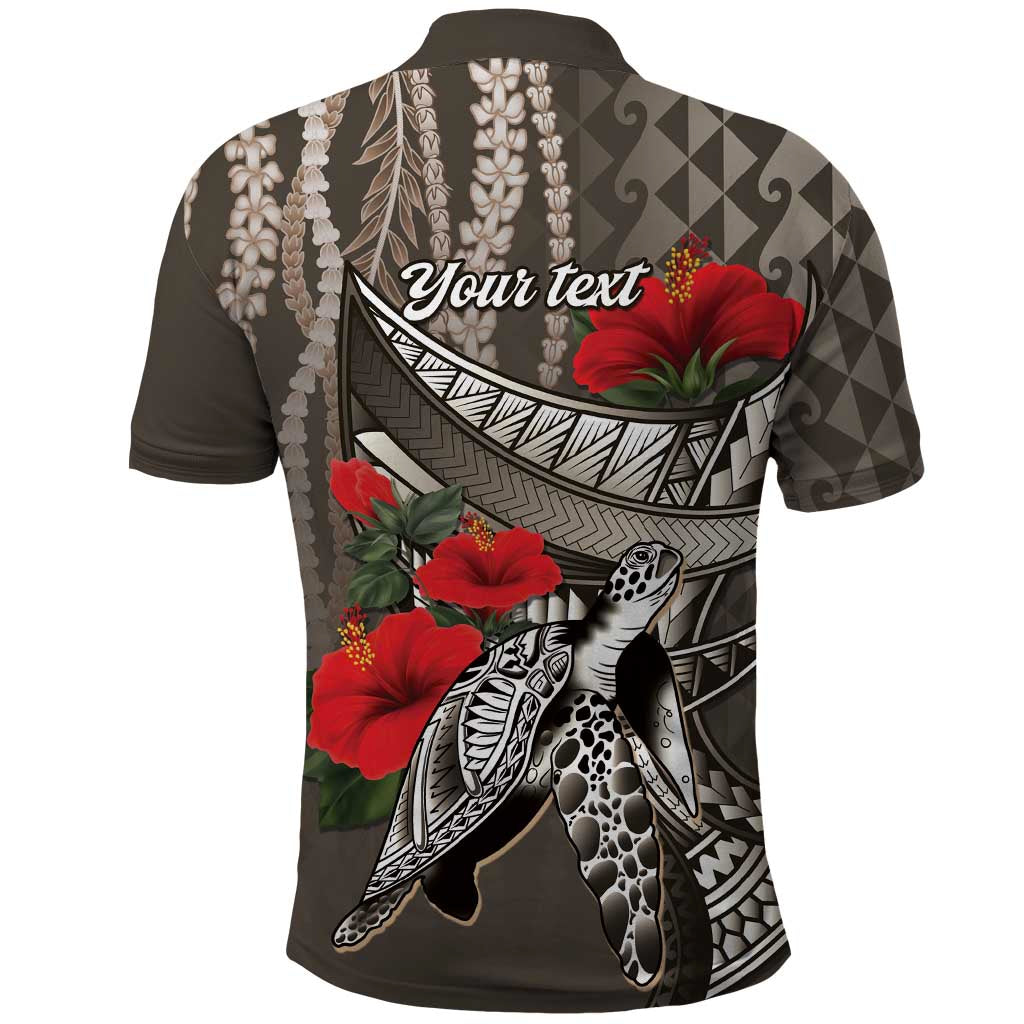Hawaiian Honu Personalized Polo Shirt Mocha Mousse Hibiscus Tribal Hook Pattern LT9 - Polynesian Pride