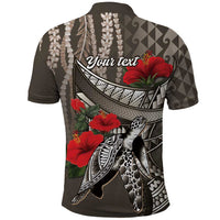Hawaiian Honu Personalized Polo Shirt Mocha Mousse Hibiscus Tribal Hook Pattern LT9 - Polynesian Pride