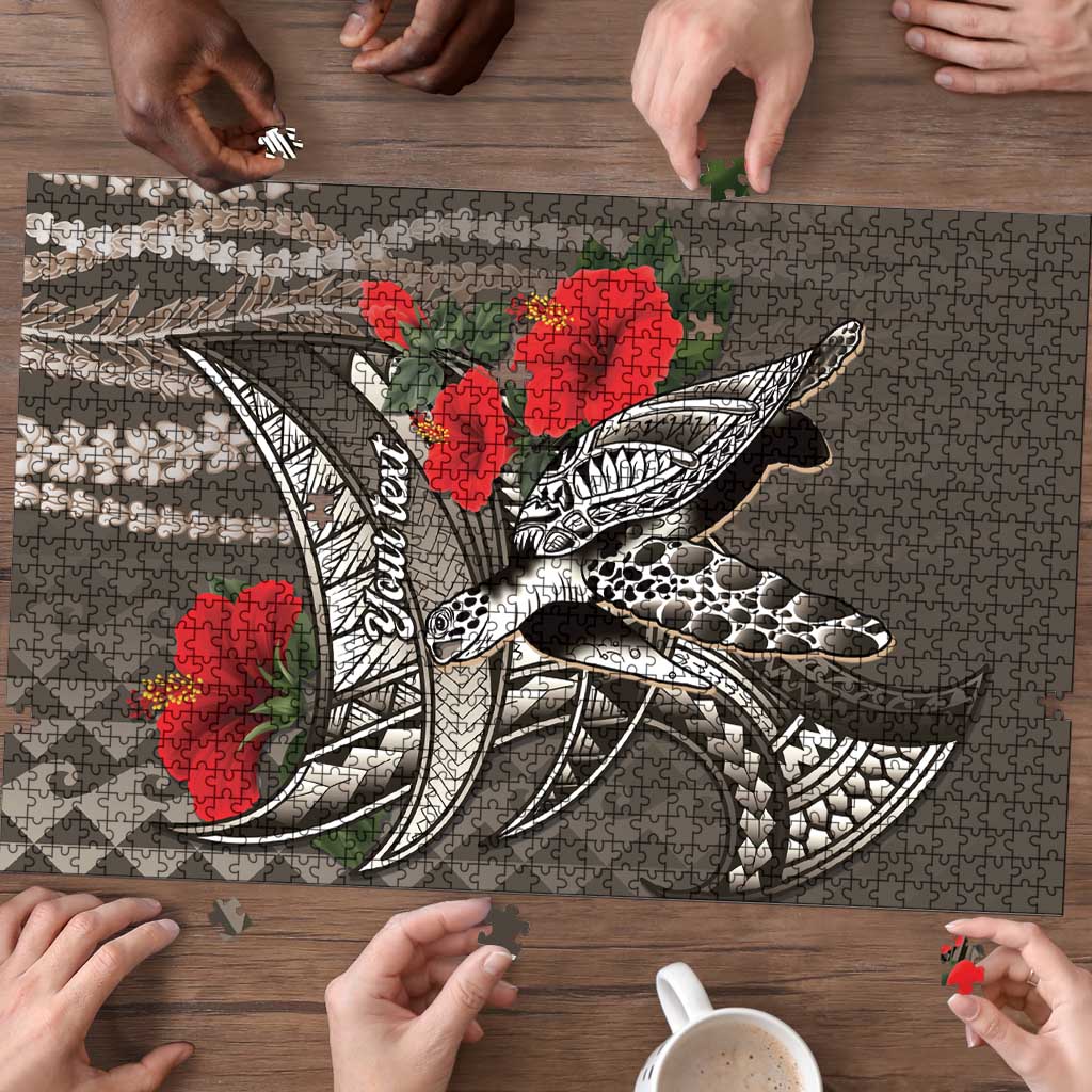 Hawaiian Honu Personalized Puzzle Mocha Mousse Hibiscus Tribal Hook Pattern LT9 - Polynesian Pride