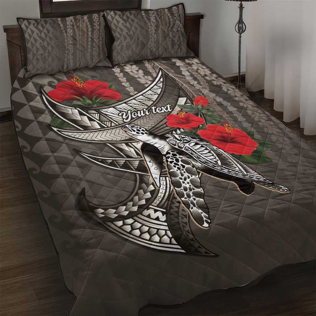 Hawaiian Honu Personalized Quilt Bed Set Mocha Mousse Hibiscus Tribal Hook Pattern LT9 Mocha - Polynesian Pride