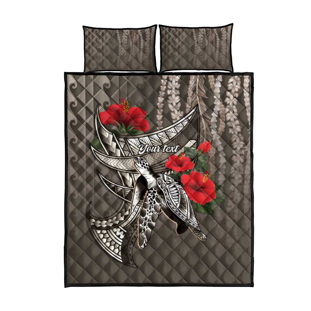 Hawaiian Honu Personalized Quilt Bed Set Mocha Mousse Hibiscus Tribal Hook Pattern LT9 - Polynesian Pride