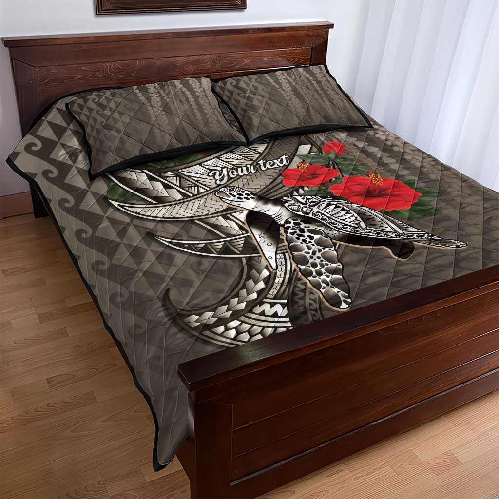 Hawaiian Honu Personalized Quilt Bed Set Mocha Mousse Hibiscus Tribal Hook Pattern LT9 - Polynesian Pride