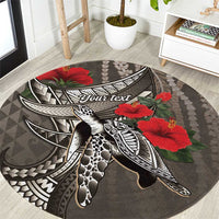 Hawaiian Honu Personalized Round Carpet Mocha Mousse Hibiscus Tribal Hook Pattern LT9 Mocha - Polynesian Pride