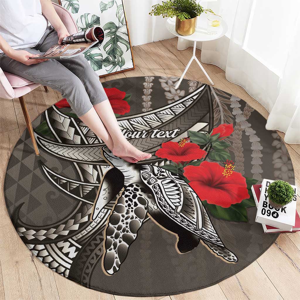 Hawaiian Honu Personalized Round Carpet Mocha Mousse Hibiscus Tribal Hook Pattern LT9 - Polynesian Pride