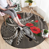 Hawaiian Honu Personalized Round Carpet Mocha Mousse Hibiscus Tribal Hook Pattern LT9 - Polynesian Pride