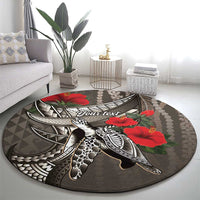 Hawaiian Honu Personalized Round Carpet Mocha Mousse Hibiscus Tribal Hook Pattern LT9 - Polynesian Pride