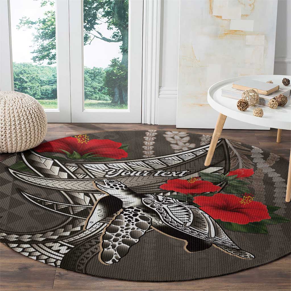Hawaiian Honu Personalized Round Carpet Mocha Mousse Hibiscus Tribal Hook Pattern LT9 - Polynesian Pride