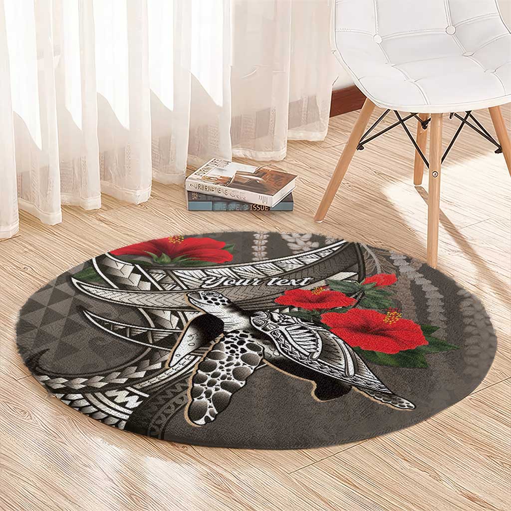 Hawaiian Honu Personalized Round Carpet Mocha Mousse Hibiscus Tribal Hook Pattern LT9 - Polynesian Pride