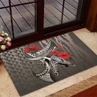 Hawaiian Honu Personalized Rubber Doormat Mocha Mousse Hibiscus Tribal Hook Pattern LT9 - Polynesian Pride
